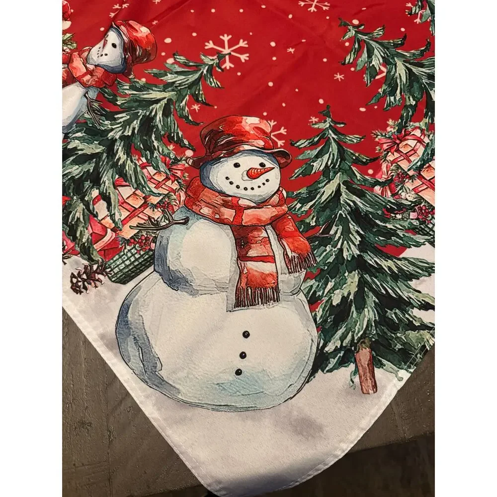 Novilys Christmas Tablecloth 58 X 82 Snowflakes and Snowmen Red Polyester New